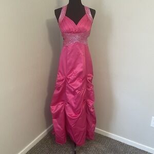 VTG ZUM‎ ZUM by NIKI VILAS 1/2 Pink Satin Fairy Y2K Beads Sequins Gown Prom HOCO